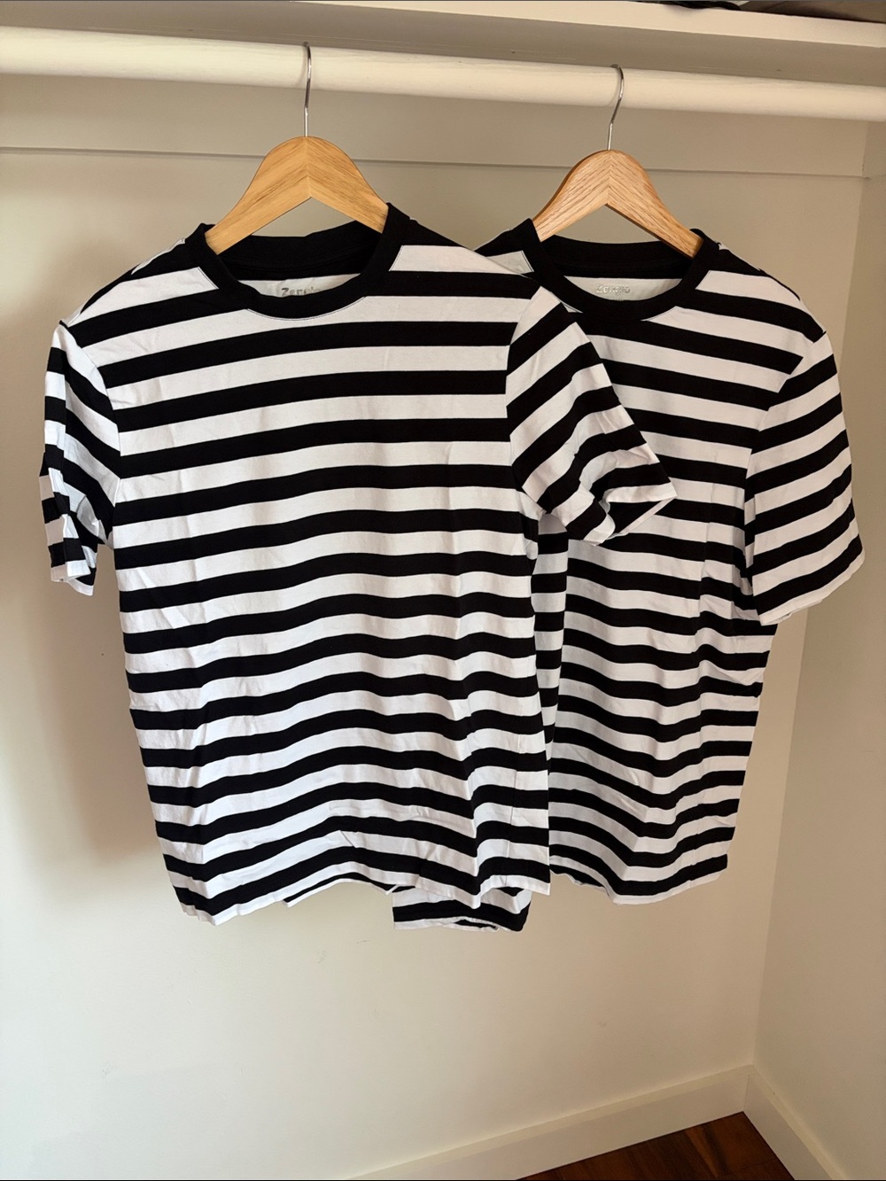 His + Hers Black & White Striped Crew Neck T-Shirts